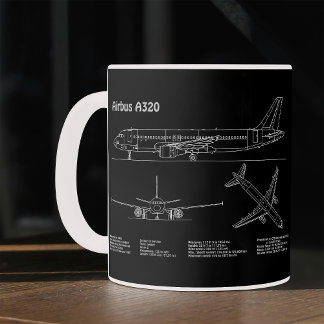 Taza De Café Avión Airbus A320 en Dibujo de Plano Director