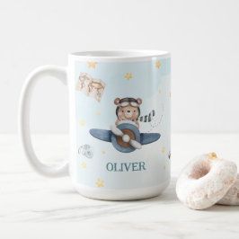Taza De Café Avión Cute Aviation Bear Blue Vintage