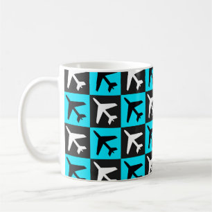 Taza De Café Avión de aviones de aviación geométrica azul negro