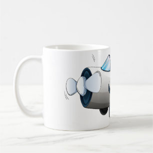 Taza De Café Avión de hélice de dibujos animados blancos estilo