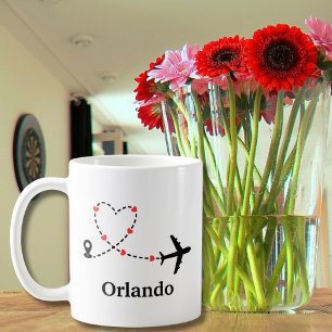 Taza De Café Avión de viaje Corazones Minimalista Ubicación per