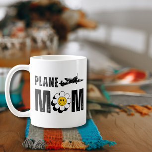 Taza De Café AVIÓN Mamá, Flor y Avión Antiguo, Aviación Diverti