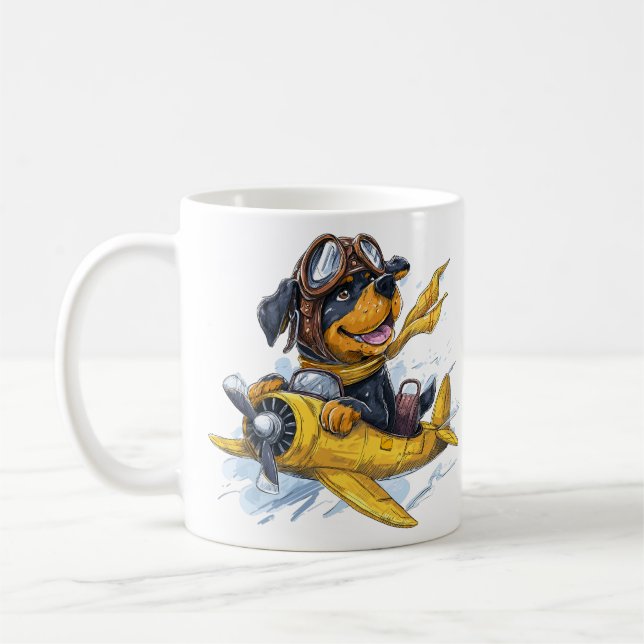 Taza De Café Avión piloto de perros Rottweiler (Izquierda)