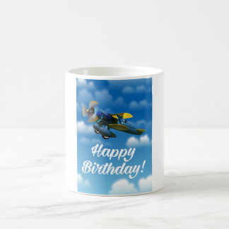 Taza De Café Avión vintage feliz cumpleaños en un cielo azul
