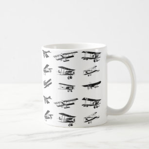 Taza De Café Aviones antiguos en aviones blancos y negros, anti
