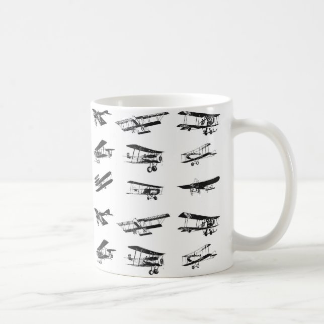 Taza De Café Aviones antiguos en aviones blancos y negros, anti (Derecha)