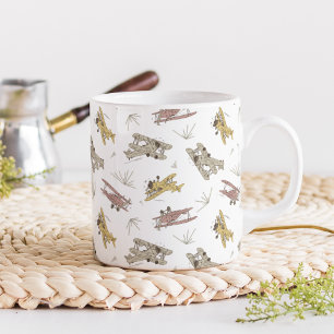 Taza De Café Aviones biplanos Art Deco rugientes - patrón rojo 