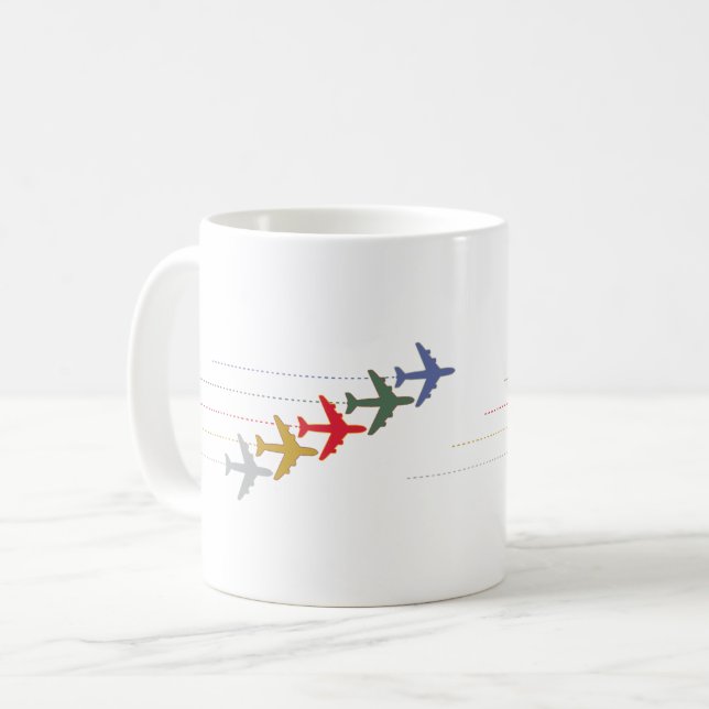 Taza De Café Aviones de viaje coloridos (Anverso izquierdo)