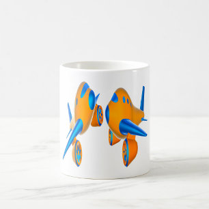 Taza De Café Aviones personalizados Naranja vibrante y azul