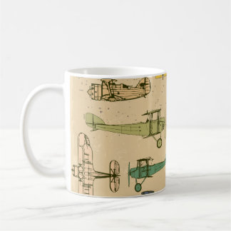 Taza De Café Aviones retro: Patrón de cosecha craqueada.