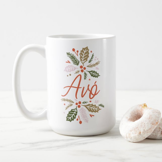 Taza De Café Avó Bright Holly Navidades guión rojo (Con donut)