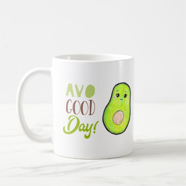 Taza De Café Avo buen día Kawaii Aguacate Fruta Tropical lindo (Izquierda)