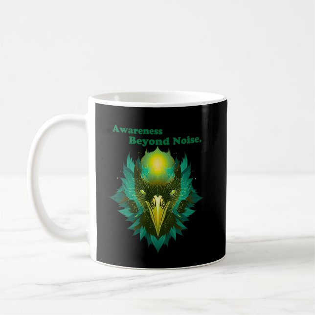Taza De Café Awareness Beyond Noise Cosmic Raven Symbol (Izquierda)