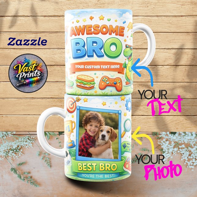 Taza De Café Awesome Bro Dinosaur Gaming Custom Photo Collage (Awesome Bro Dinosaur Gaming Custom Photo Collage Coffee Mug)