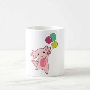 Taza De Café Axolotl, un animal dulce, vuela con globos hacia a
