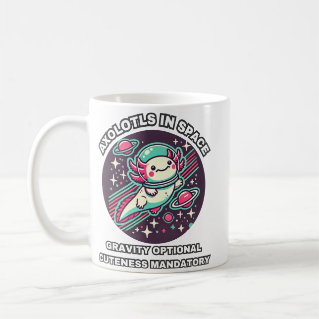 Taza De Café Axolotls en el espacio: Gravity Cuteness Manda (Izquierda)