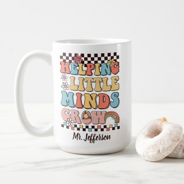 Taza De Café Ayudando a las mentes pequeñas a crecer regalo par (Con donut)