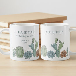 Taza De Café Ayudándome a Crecer Aquarela Suculenta Maestra