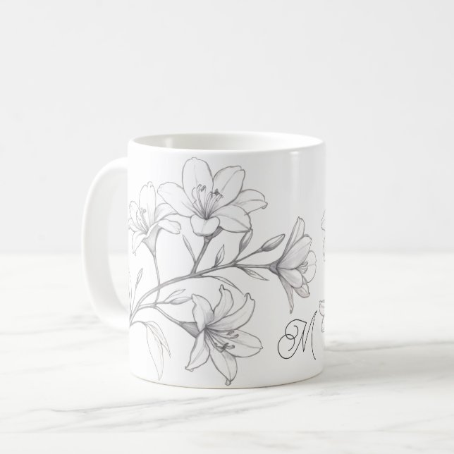 Taza De Café Azalea Floral Delicate Pencil Sketch (Anverso izquierdo)