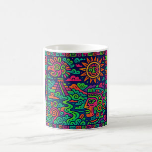Taza De Café Aztec Sunrise - Neon Mayan Mug