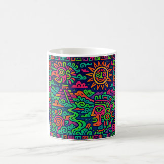Taza De Café Aztec Sunrise - Neon Mayan Mug