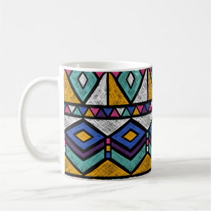 Taza De Café Azteca geométrica tribal: patrón de venado colorid