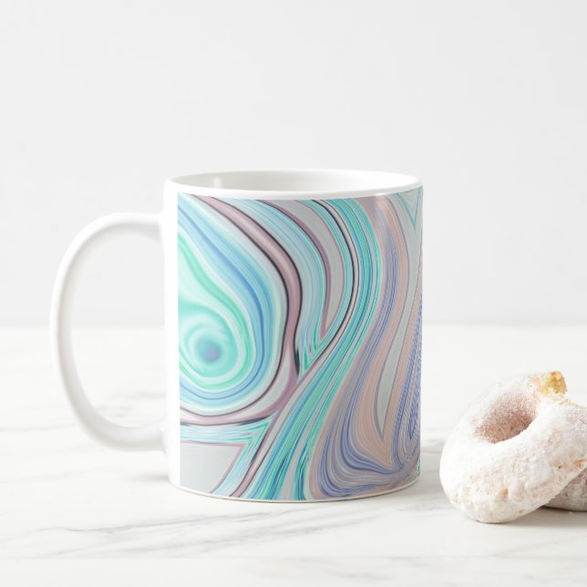 Taza De Café azul acua menta verde lilo púrpura arcoiris pastel (Con donut)