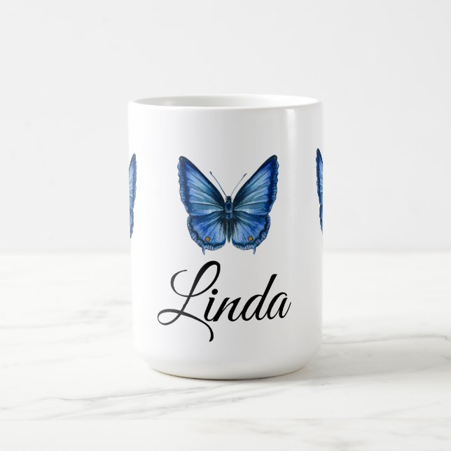 Taza De Café Azul acuarela Mariposa Café Mug regalos (Centro)
