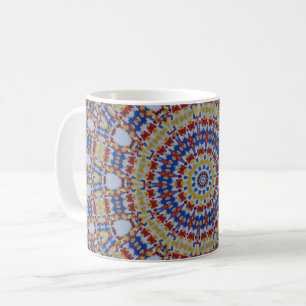 Taza De Café azul amarillo Mandala