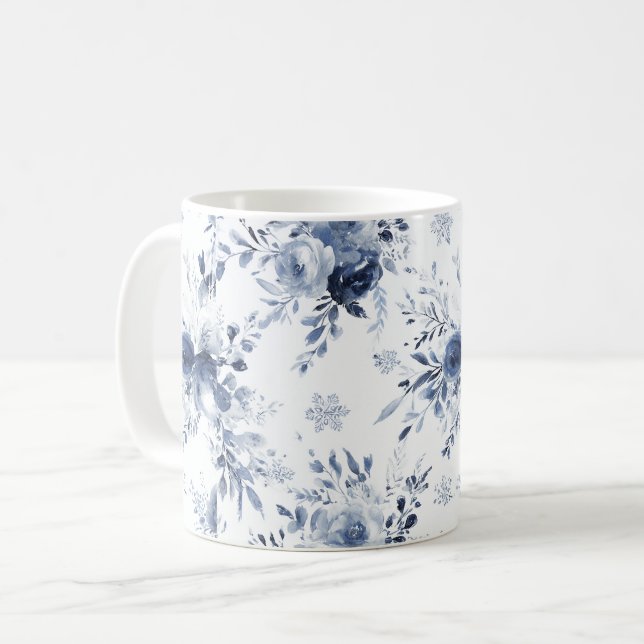 Taza De Café Azul Blanco Floral   (Anverso izquierdo)