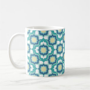 Taza De Café Azul Blanco Mediterráneo Retro