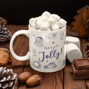 Taza De Café Azul Caprichoso Santa Navidad Vintage