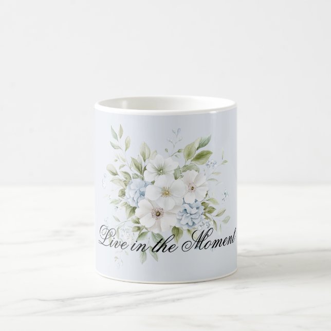 Taza De Café Azul Celeste Blanco Floral Pálido (Centro)