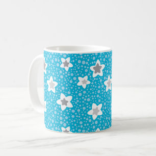 Taza De Café Azul celestial con lunares retro y estrellas