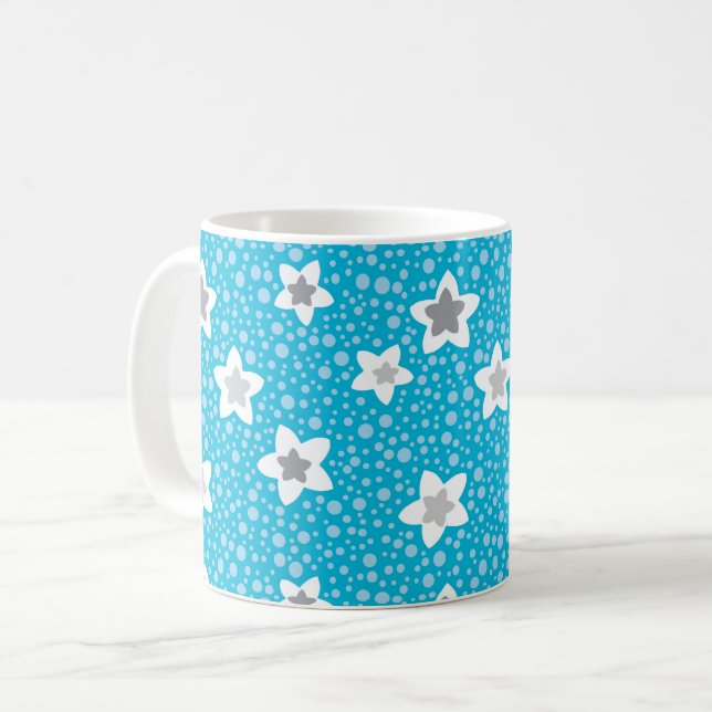 Taza De Café Azul celestial con lunares retro y estrellas (Anverso izquierdo)
