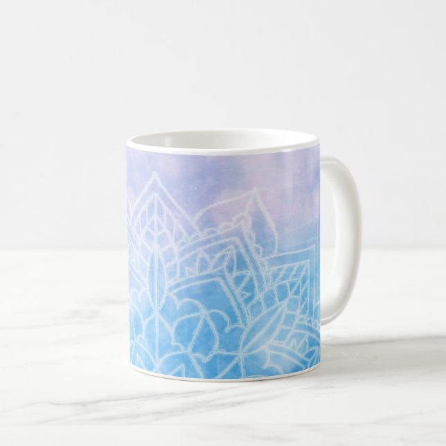 Taza De Café Azul claro morado Mandala Resumen Zen (Anverso derecho)
