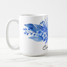 Taza De Café Azul cobalto, flores tropicales Personalizados 15 