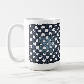 Taza de café azul crochet Granny Square
