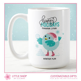 Taza De Café Azul de Invierno Jugando en la Nieve Personalizado