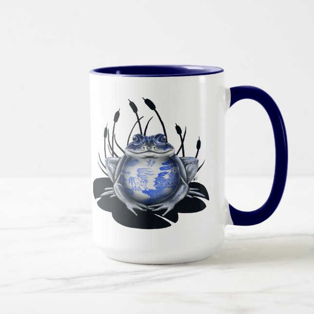Taza de café azul de la rana de Bull del sauce (Derecha)