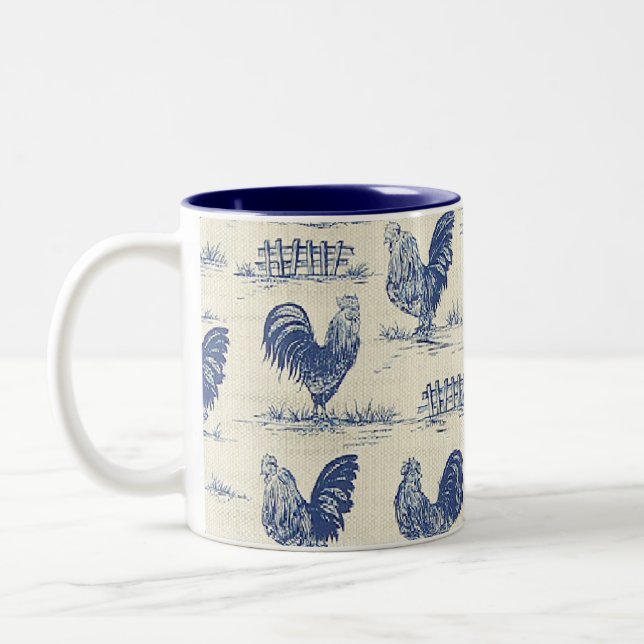 Taza de café azul de los gallos del país francés (Izquierda)