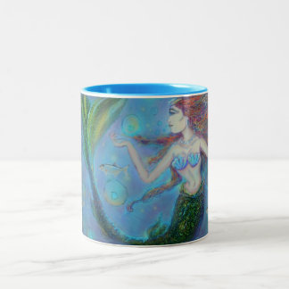 Taza de café azul del Dos-Tono 15oz de la sirena
