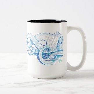 Taza de café azul del pulpo