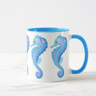 Taza de café azul del Seahorse