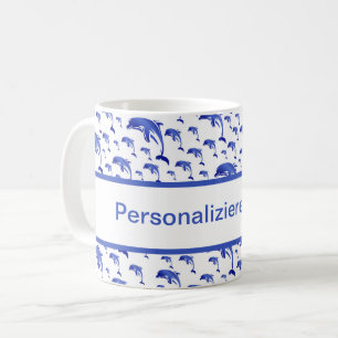 Taza De Café azul,delfín, pez, naturaleza, acuático, diseño,
