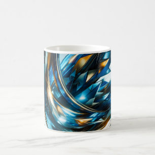 Taza De Café Azul Dorado Futurista Abstracto Metálico Geométric