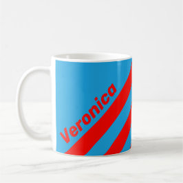 Taza De Café Azul eléctrico retro rojo tres rayas con nombre
