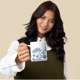Taza De Café Azul Floral Acuarela Bonita