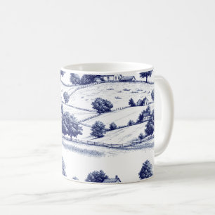 Taza De Café Azul Francés Toile Vintage Arquitectura Pastoral