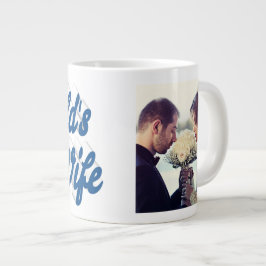 Taza de café azul gigante con foto de esposa